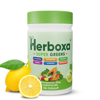 Immagine prodotto di Herboxa SUPER GREENS - Polvere disintossicante "Green Helpers" - Contiene radice di cicoria - Gusto menta e limone - 50 porzioni