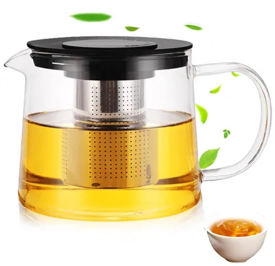 Glas Teekanne 1,5 L mit Sieb, Borosilikatglas, Deckel