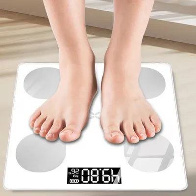Produktbild von Personenwaagen, Körper-Analyse-Waage, Körperfettwaage, Personenwaage, Körperfett & Muskelanalyse, bis 180 kg, Bluetooth, gehärtetes Glas, LCD-Display