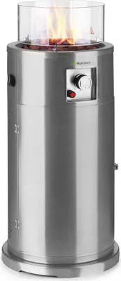 Produktbild von blumfeldt Lavastone -Heizstrahler Terrasse, Gasheizstrahler mit 30.000 BTU / 8,8 kW, Terrassen-Heizstrahler, 360° FireView: Brennerzylinder aus Temperglas, elektronische Zündung, silber