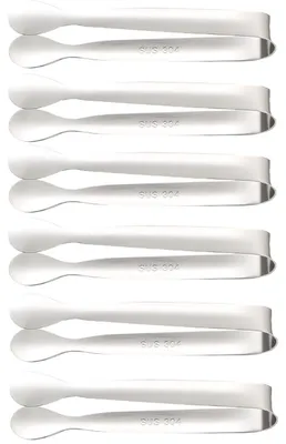 Produktbild von 6-teiliges Mini-Eiszangen-Set aus Edelstahl, ideal zum Servieren von Vorspeisen, Teepartys, Kaffeebars und Desserts.