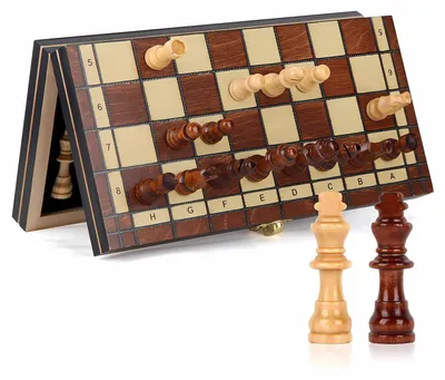 Obrázok produktu pre Omgoods – Magnetická drevená šachová súprava, 24 x 24 cm, skladacia, ideálna pre začiatočníkov