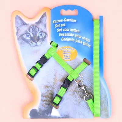 Image de Harnais pour chat avec laisse - Harnais de poitrine pour chat - Réglable - Nylon de haute qualité - Pour les chats jusqu'à 5 kg - Vert