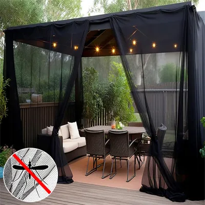 Produktbild von 2er-Set Insektenschutz Outdoor Vorhang mit Kräuselband Garten Gardinen Transparent Patio Balkon Fliegengitter Vorhänge DIY Größe,H213xB160 cm Schwarz