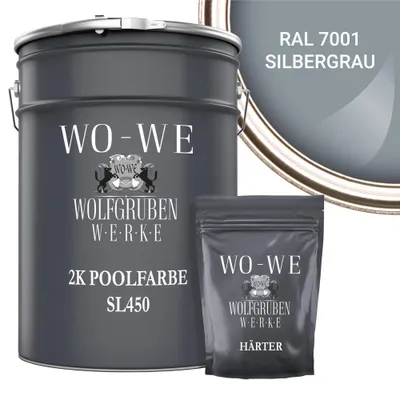 Produktbild von 2K Poolfarbe Poolbeschichtung Schwimmbadfarbe SL450 Silbergrau wie RAL 7001 - 2,5Kg