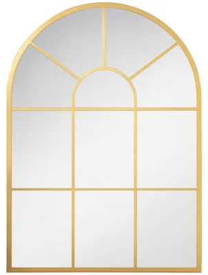 Produktbild von HOMCOM Wandspiegel 70 x 50 cm Fenster Spiegel mit Metallrahmen Dekorativer Hängespiegel Flurspiegel für Schlafzimmer Wohnzimmmer, Gold