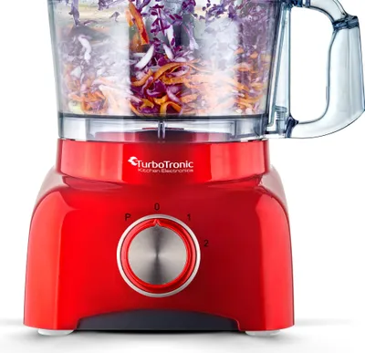 Produktbild von TurboTronic 800 W Küchenmaschine - FP800 - 1,2 L Behälter Zerkleinerer Zitruspresse Mixer schwarz rot Food Processor Multifunktion BPA-frei Rot