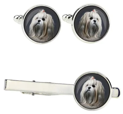 Productafbeelding van Art-Dog Set manchetknopen en dasspeld – Lhasa Apso – met geschenkdoos