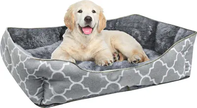 Obrázok produktu pre Intirilife Fluffy Pet Bed with Double Sided Inner Cushion in Blue-Grey - Size 45 x 35 cm - Soft Round Non-Slip Dog Bed Cat Bed Cushion Comfortable Dog Sofa Cat Sofa
