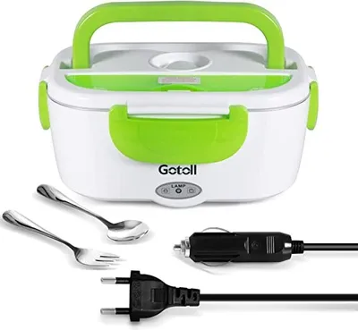 Produktbild von Gotoll Elektrische Lunchbox 1,95 L GLFH03 110V-220V für Zuhause und Auto zusammen Bentobox Brotdose Brotbüchse mit Messer Gabel Lunchbag Set GLFH03