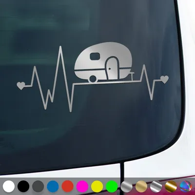 Produktbild von PantherPixel Wohnwagen Herzschlag Aufkleber Camping Wohnmobil Sticker Auto Geschenkidee Farbe Silber