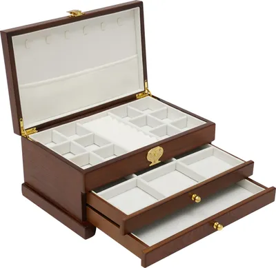 Produktbild von Schmuckkasten mit 2 ausziehbaren Schubladen Holz 3 Ebenen Schmuckvitrine Schmuckkästchen Schmuckkoffer Geschenk (dunkelbraun) für Damen Mädchen