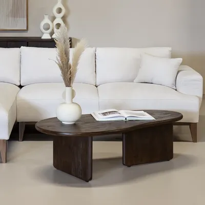 Produktbild von Couchtisch Organische Form - Dunkelbraun - Mangoholz - 130cm - Couchtisch Sira - Giga Meubel