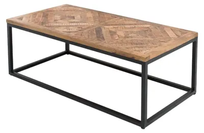 Image de Table basse ZAREL 100 cm en bois de manguier massif et métal noir style industriel
