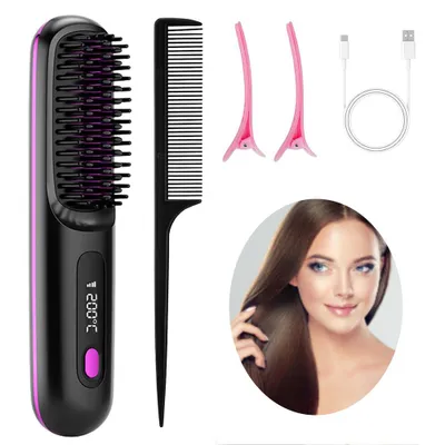 Produktbild von Haarglättbürste kabelloser Haarglätter, Stylingbürste, 3 Temperaturstufen,3 Temperaturstufen, Negativ-Ionen-Technologie, glänzende Haare