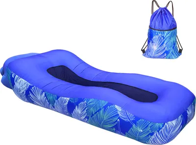 Image de (bleu marine) Chaise longue gonflable, lit de plage ultraléger, portable, ergonomique, canapé pneumatique, canapé, étanche, anti-fuite, pour l'intérieur et l'extérieur, la randonnée, le camping, les voyages