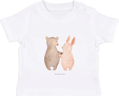 Produktbild von Mr. & Mrs. Panda Babyshirt Bär und Hase Umarmen 12. - 18. Monat - Weiß - Geschenk,  Baby T-Shirt, Freunde, für Immer, Freundin, Top, BFF