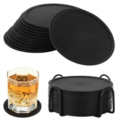 Image de Lot de 12 sous-verres en silicone avec support