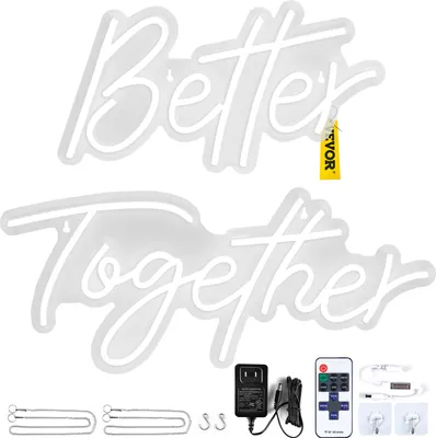 Obrázek produktu pro VEVOR Neonový světelný nápis 32 W, Better Together, neonový nápis, Better 43,2 x 23 cm, Together 61 x 25,4 cm, vstupní napětí 100-240 V, ze silikonu a akrylu, Led deco, světelný LED neonový nápis