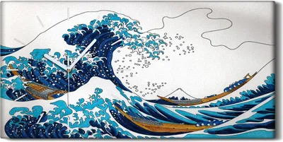 Produktbild von Leinwand Uhr Küche Wohnzimmer Bild 60x30 Japanische Kunst Meereswellen - weiße Hände