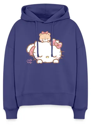 Produktbild von Spreadshirt Hello Kitty Mit Teddy Auf Dem Rücken Frauen Boxy Organic Hoodie, L, Dämmerung