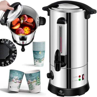 Produktbild von KESSER® Glühweinkessel 10L Edelstahl Inkl. 10x Becher Glühweinkocher mit Thermostat Glühweinautomat Heißgetränkeautomat Wasserkocher Heißwasserspender Einkochautomat Füllstandanzeige Zapfhahn