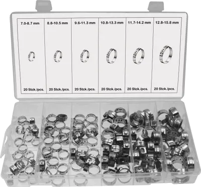 Produktbild von 120 x Edelstahl 1 Ohr Schlauchschellen Klemmschelle Schlauchklemme Ø 7-15.8 mm