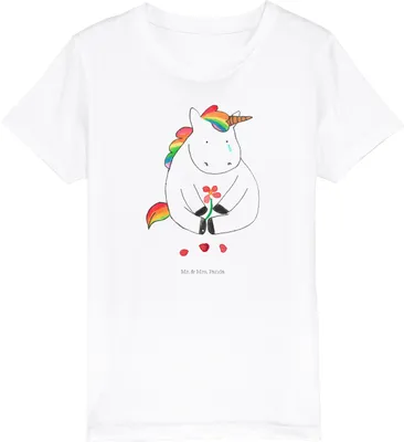 Produktbild von Mr. & Mrs. Panda Kleinkinder T-Shirt Einhorn Traurig 3-4 Jahre (98/104) - Weiß - Geschenk, Unicorn, Mädchen, Teenager, Einhörner, für Kinder, Jungen, Freunde, Blume
