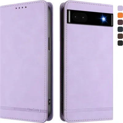 Immagine prodotto di Custodia per Google Pixel 6A, custodia retro in Finto cuoio con supporto e slot per carte Viola