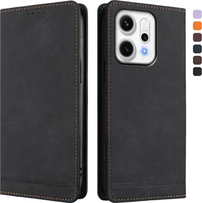 Image de Etui pour Oppo Reno14 Pro 5G, étui rétro en cuirPolyuréthaneavec support et fentes pour cartes de crédit Noir