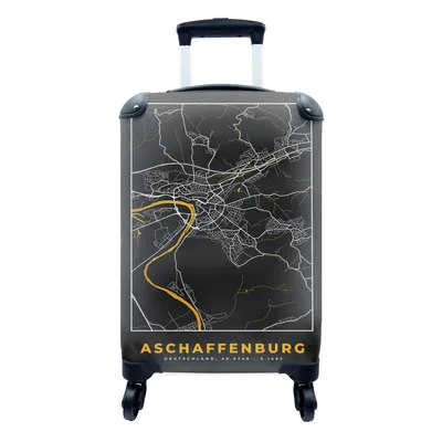 Produktbild von MuchoWow® Koffer Handgepäck Trolley Rollkoffer Kleine Reisekoffer mit 4 Rollen - Gold - Deutschland - Karte - Stadtplan - Aschaffenburg - Cabin Size < 55x40x23 cm & 55x40x20 cm - Fotokoffer - Kabinenkoffer - Boardgepäck - Reise-Box - Reisekoffer - Reisegepäck - Koffer mit Bild - Trolley für Kinder