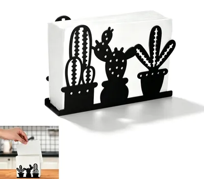 Serviettenhalter Cactus-Design, Edelstahl, schwarz, 15x4x10 cm