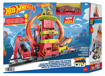 Imagen del producto de Set de juego Hot Wheels City, Estación de Bomberos Super con ascensor, looping y camión de bomberos