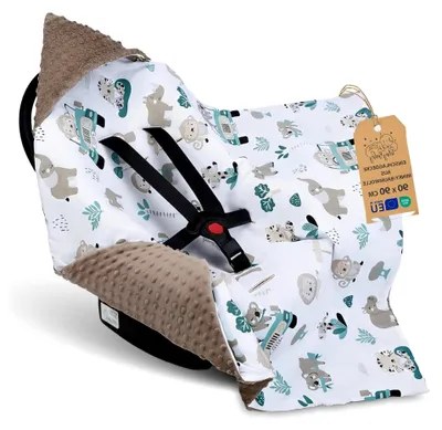 Produktbild von Einschlagdecke für Babyschale 90x90 cm - Fußsack für Kinderwagen und Autositz ganzjährig für Neugeborene und Kleinkinder, geeignet für 3- und 5-Punkt-Gurtsysteme, Minky