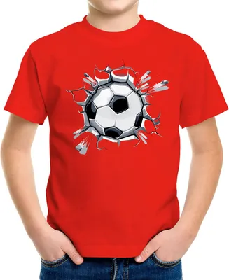 Produktbild von Kinder T-Shirt Jungen Fussball-Motiv lustig Tor Ball-Sport Geschenk für Jungen Fussballfan Moonworks® rot 122-128 (7-8 Jahre)