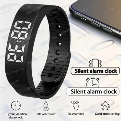 Produktbild von LED Digital Wecker Armband mit Vibrationsalarm, Schrittzähler & Schlummerfunktion – Schwarz