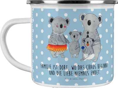 Produktbild von Mr. & Mrs. Panda Haferl Koala Familie - Blau Pastell - Geschenk, Mama, Muttertag, Campingtasse, Family, Teebecher, Papa, Emaille Tasse, Pott, Teetasse, Kinder