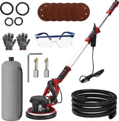 Image de Ponceuse murale / ponceuse pour cloisons sèches - Ponceuse à col long / ponceuse excentrique - 800 W - 9 vitesses - 800–2100 tr/min - Plateau de 220 mm - Aspiration automatique de la poussière - Câble de 3,5 m - Vert