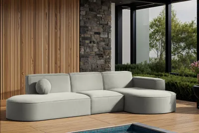Produktbild von Garten Ecksofa SUNDAY in wetterfester Stoff ART-N Hellgrau Ottomane Rechts