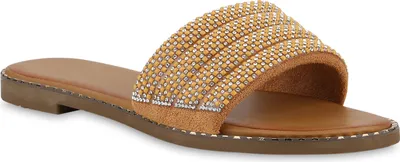 Produktbild von VAN HILL Damen Pantoletten Sandalen Strass Freizeit Nieten Sommer Schuhe 841654, Farbe: Hellbraun, Größe: 38