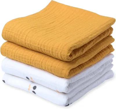 Zdjęcie produktu dla Pieluszki tetrowe 60x60 cm, zestaw 4 sztuk, 100% bawełna organiczna, dla niemowląt