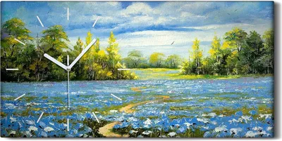 Produktbild von Wandkunst Leinwand Bild Uhr Geräuschlos 60x30 Ölgemälde Bäume Blumen Natur - weiße Hände