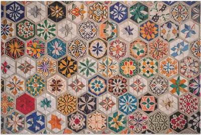 Produktbild von Bunte abstrakte Mosaikfliesen im Retrostil – Vinylteppich – 150x225 cm – Outdoor Teppich – Terrasse – Wetterfest – Modern