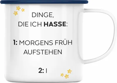 Produktbild von Trendation - Lustige Emaille Tasse mit Spruch für Frauen Männer Arbeit Büro Lustig Emaille Tassen Becher mit Sprüchen Kollegin Geschenk Sarkasmus Früh Aufstehen (Blau)