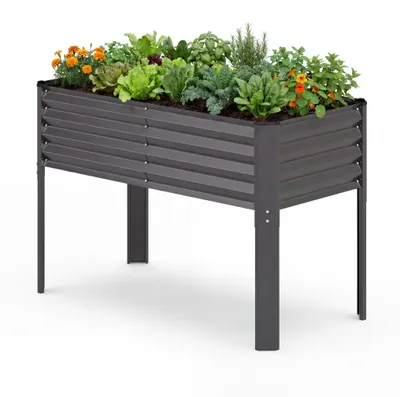 Immagine prodotto di KOMFOTTEU, aiuola rialzata in metallo con gambe, fioriera elevata con sistema di drenaggio, vaso per piante da orto, fiori ed erbe aromatiche, aiuola da giardino, fioriera per giardino, balcone o terrazza