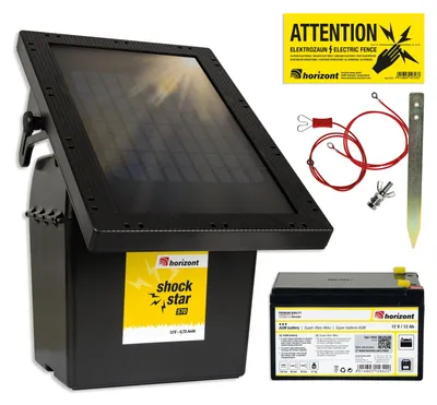 Produktbild von shockstar S70 Solar-Weidezaungerät 9V / 12V – inkl. 12V 12Ah Akku – 10W Solarpanel – bis 12 km