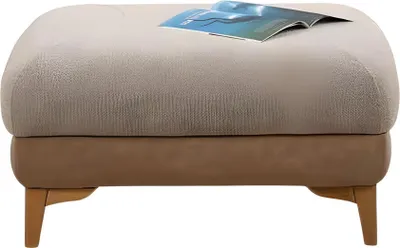 Produktbild von Moderner Beiger Stoffhocker mit Holzstruktur und praktischem