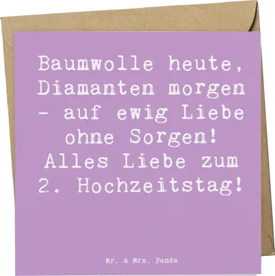 Produktbild von Mr. & Mrs. Panda doppelkarte Spruch 2. Hochzeitstag Baumwollhochzeit - Lavendeltraum - Geschenk, faltkarte, Heiraten, Ehe, Grußkarte, Hochtzeit, Beziehung, Liebe, zweiter