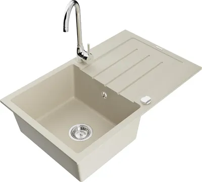 Image de Mexen Bruno Évier en granit 1 bac avec égouttoir et mitigeur Telma, Beige - 6513-69-670200-00