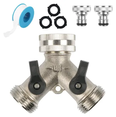 Productafbeelding van Waterverdeler kraanverdeler - 2 weg - 3/4 inch - Messing vernikkeld - Met afsluitkranen - Zilver